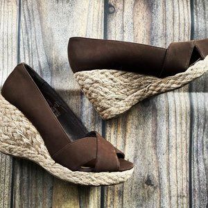 NIB  Brown Suede Wedge Espadrilles 3" Heel Open toe Matisse RITA Size 10